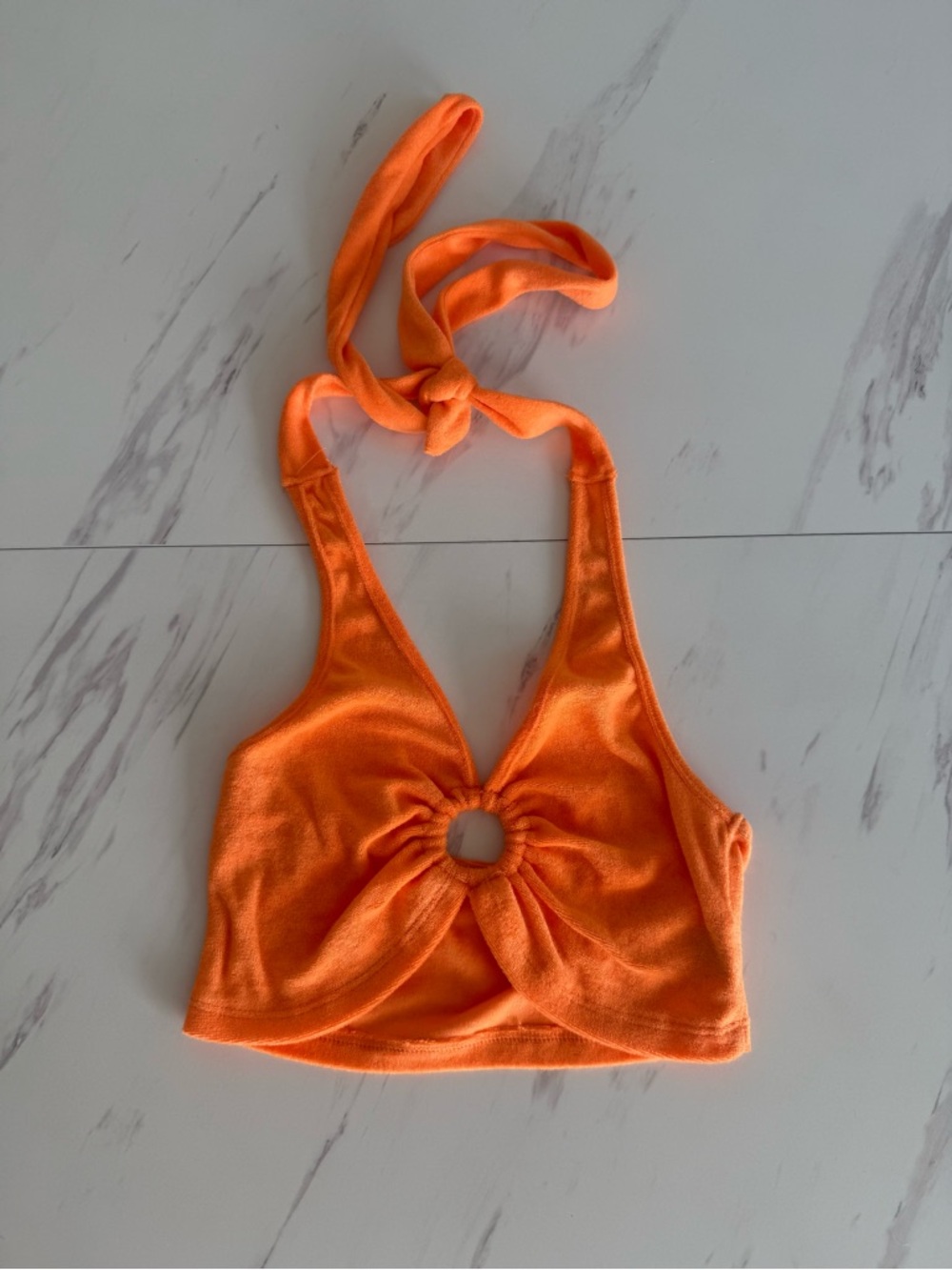 SHEIN Bright Orange Halter Crop Top with Center Ring